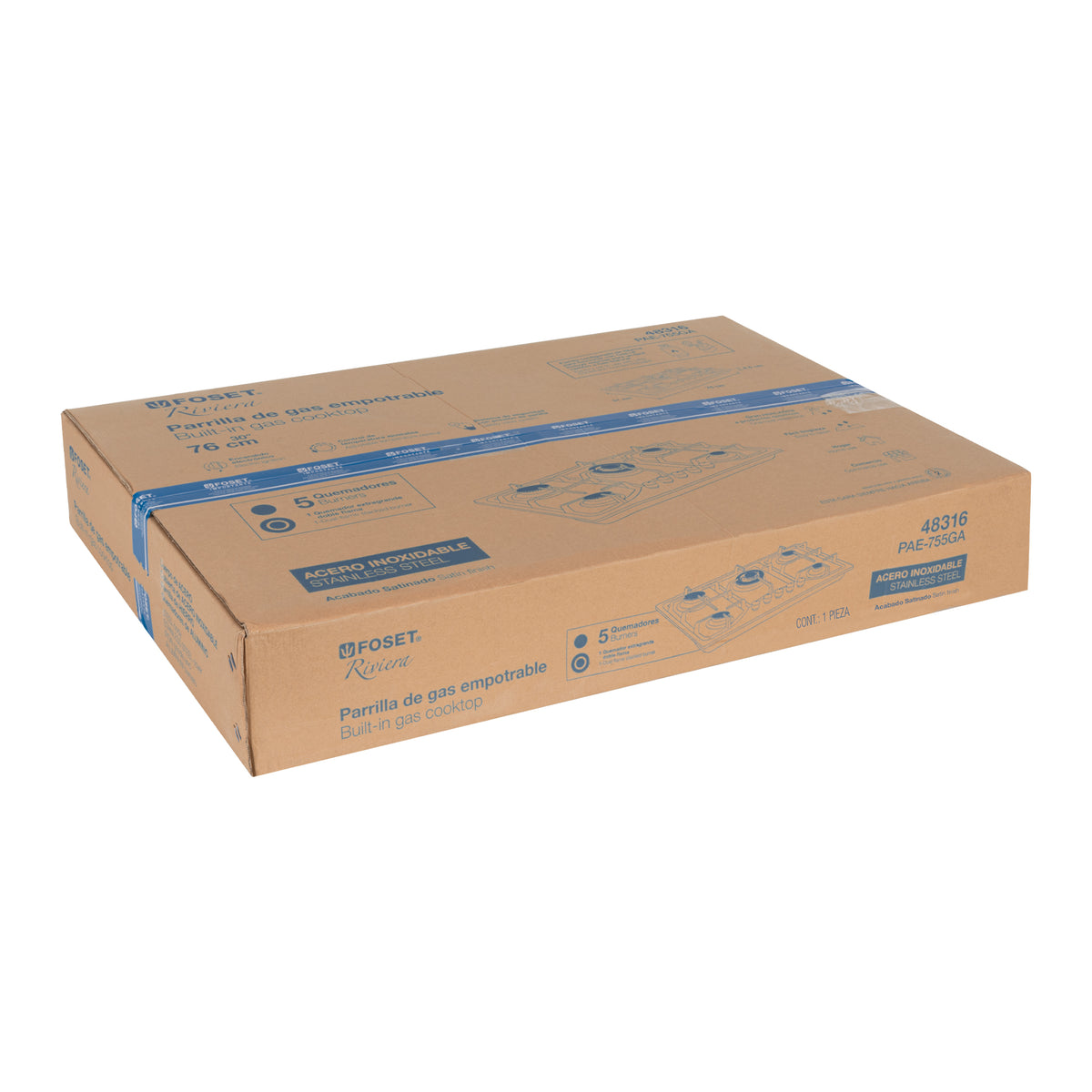 Parrilla Gas Empotrable 75 cm, 5 Quem, Acero Inox, Riviera