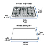 Parrilla Gas Empotrable 75 cm, 5 Quem, Acero Inox, Riviera