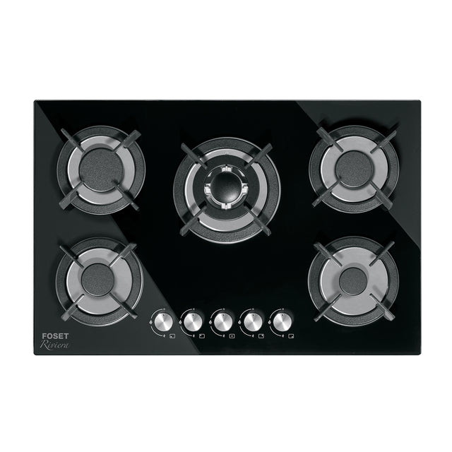Parrilla gas empotrable 75 cm, 5 quem, vidrio negro, RIVIERA