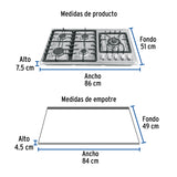 Parrilla Gas Empotrable 90 cm, 5 Quem, Lateral, Inox, Riviera