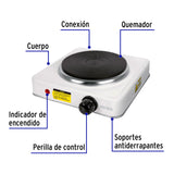 Parrilla Eléctrica 1 Quemador de Disco, Blanca, Volteck
