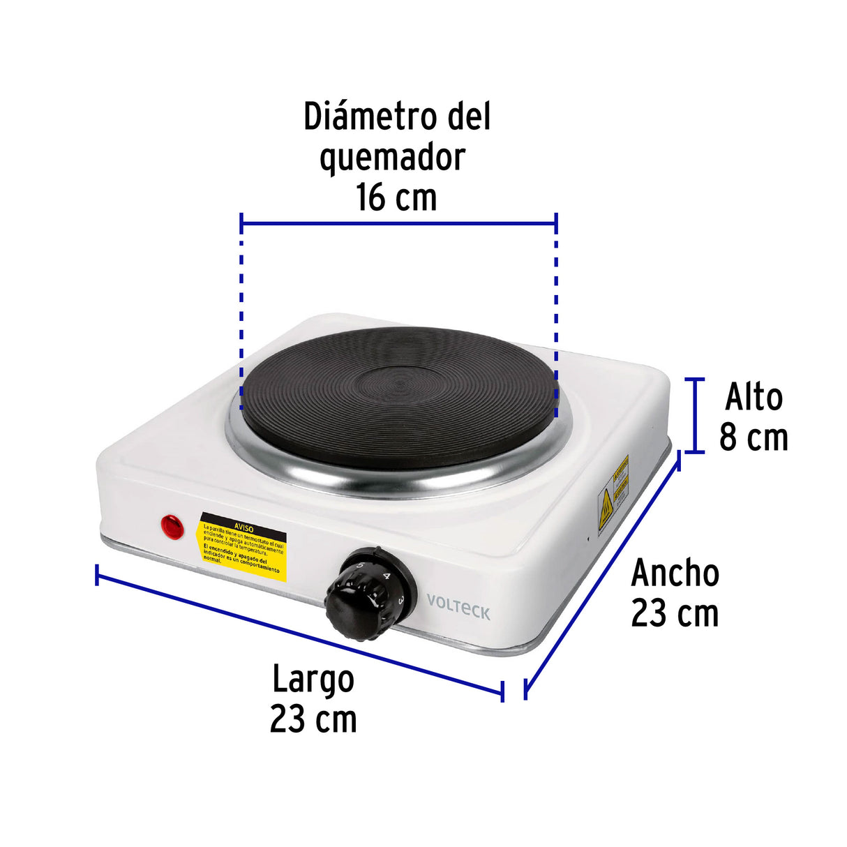 Parrilla Eléctrica 1 Quemador de Disco, Blanca, Volteck
