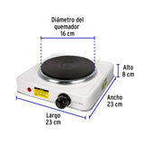 Parrilla Eléctrica 1 Quemador de Disco, Blanca, Volteck