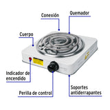 Parrilla Eléctrica 1 Quemador en Espiral, Blanca, Basic