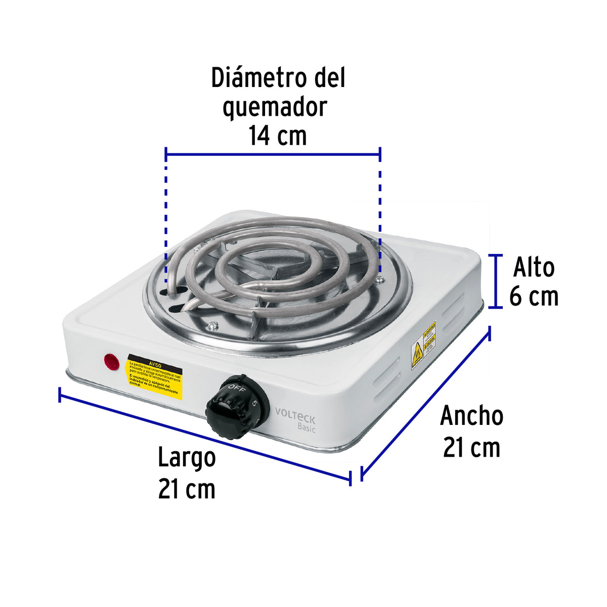Parrilla Eléctrica 1 Quemador en Espiral, Blanca, Basic