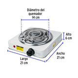 Parrilla Eléctrica 1 Quemador en Espiral, Blanca, Basic