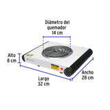 Parrilla Eléctrica 1 Quemador en Espiral, Blanca, Volteck