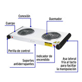 Parrilla Eléctrica 2 Quemadores en Espiral, Blanca, Volteck