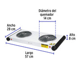 Parrilla Eléctrica 2 Quemadores en Espiral, Blanca, Volteck