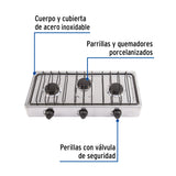 Parrilla de Gas de Sobreponer 3 Quemadores, Inox, Foset