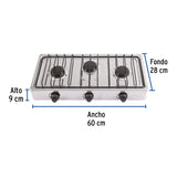 Parrilla de Gas de Sobreponer 3 Quemadores, Inox, Foset