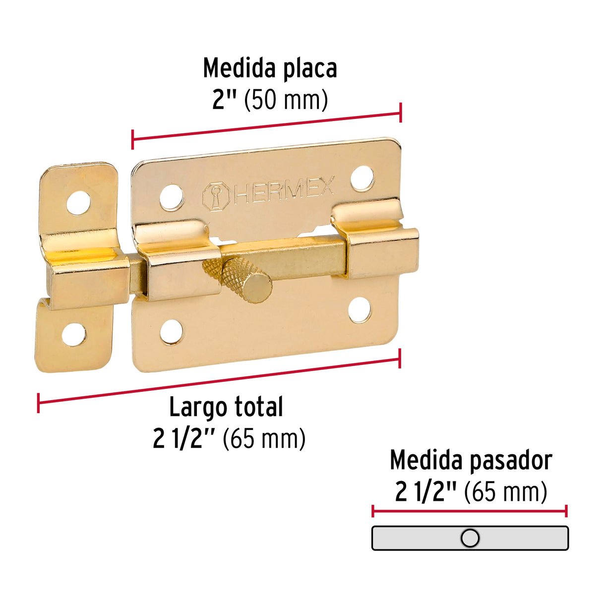Pasador de Barra Plana 2' Acabado Latón, Hermex