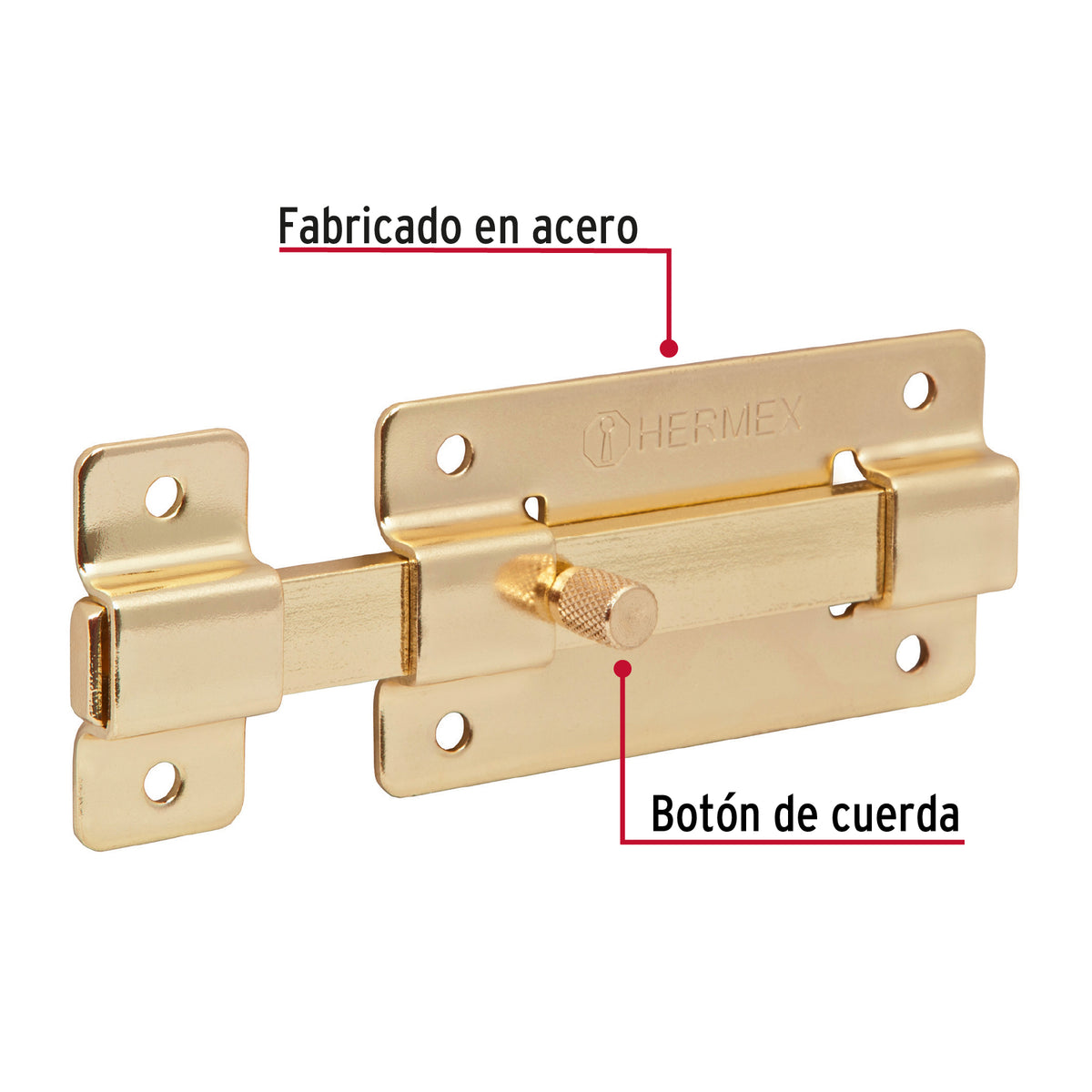 Pasador de Barra Plana 4' Acabado Latón, Hermex