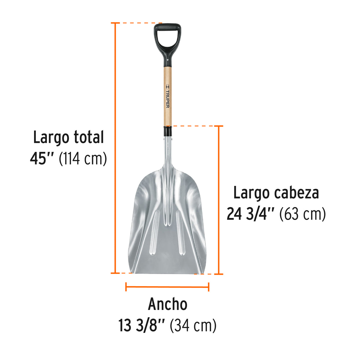 Pala Sanitaria Cabeza #15 de Aluminio, Puño 'y', Mango 27'