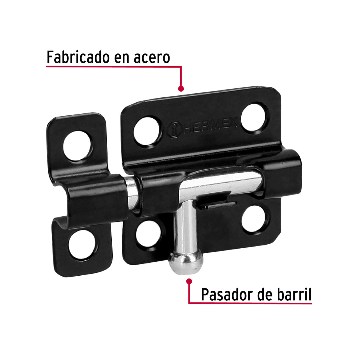 Pasador de Barril 2' de Acero Acabado Negro, Hermex