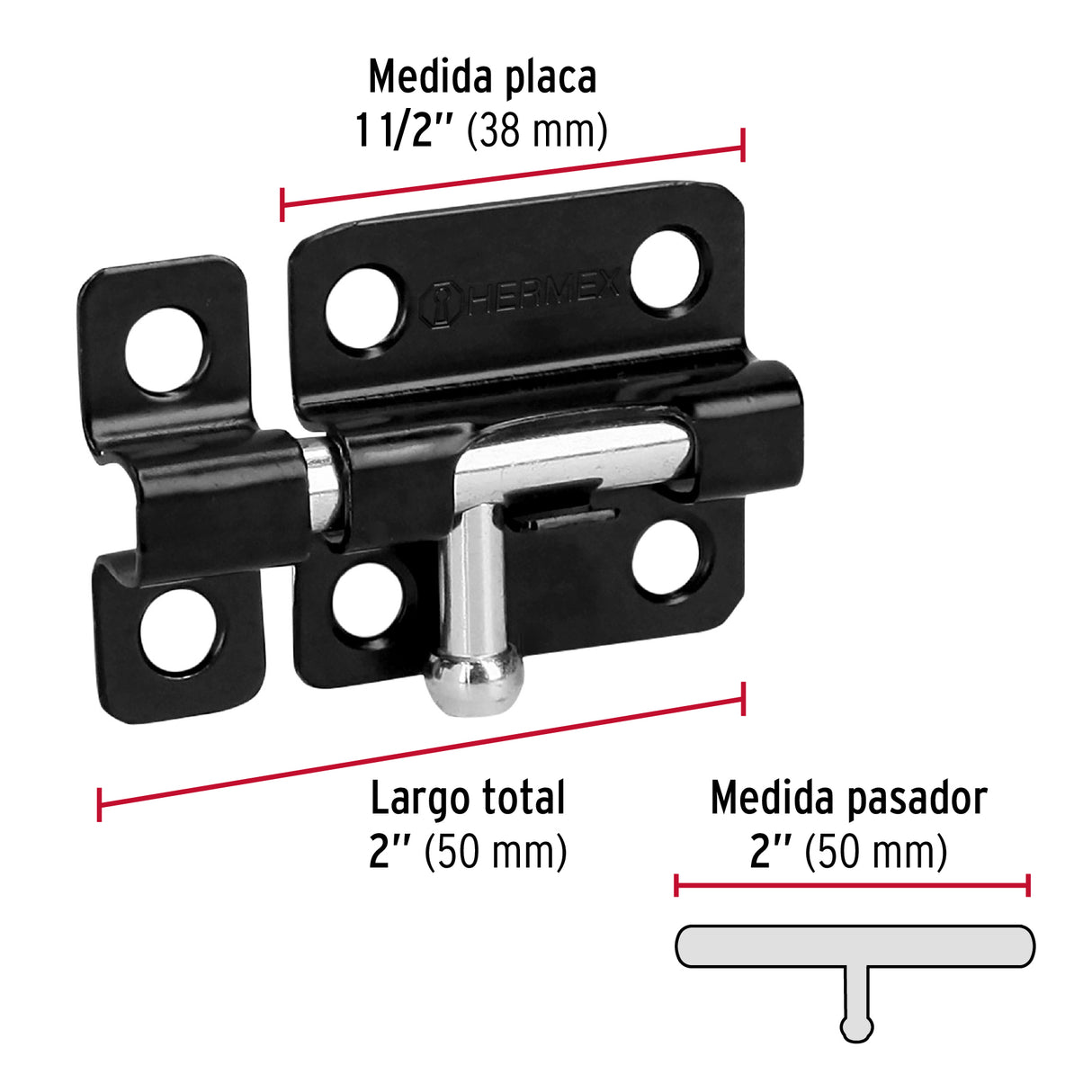 Pasador de Barril 2' de Acero Acabado Negro, Hermex