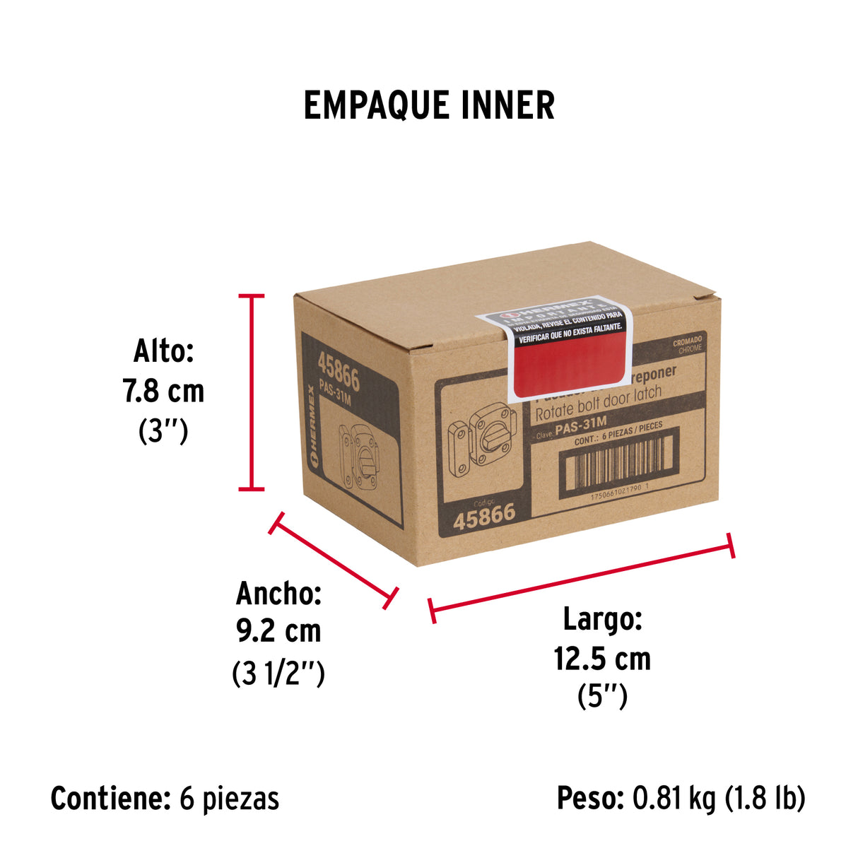 Pasador de Sobreponer, Modelo 31, Cromo, Hermex