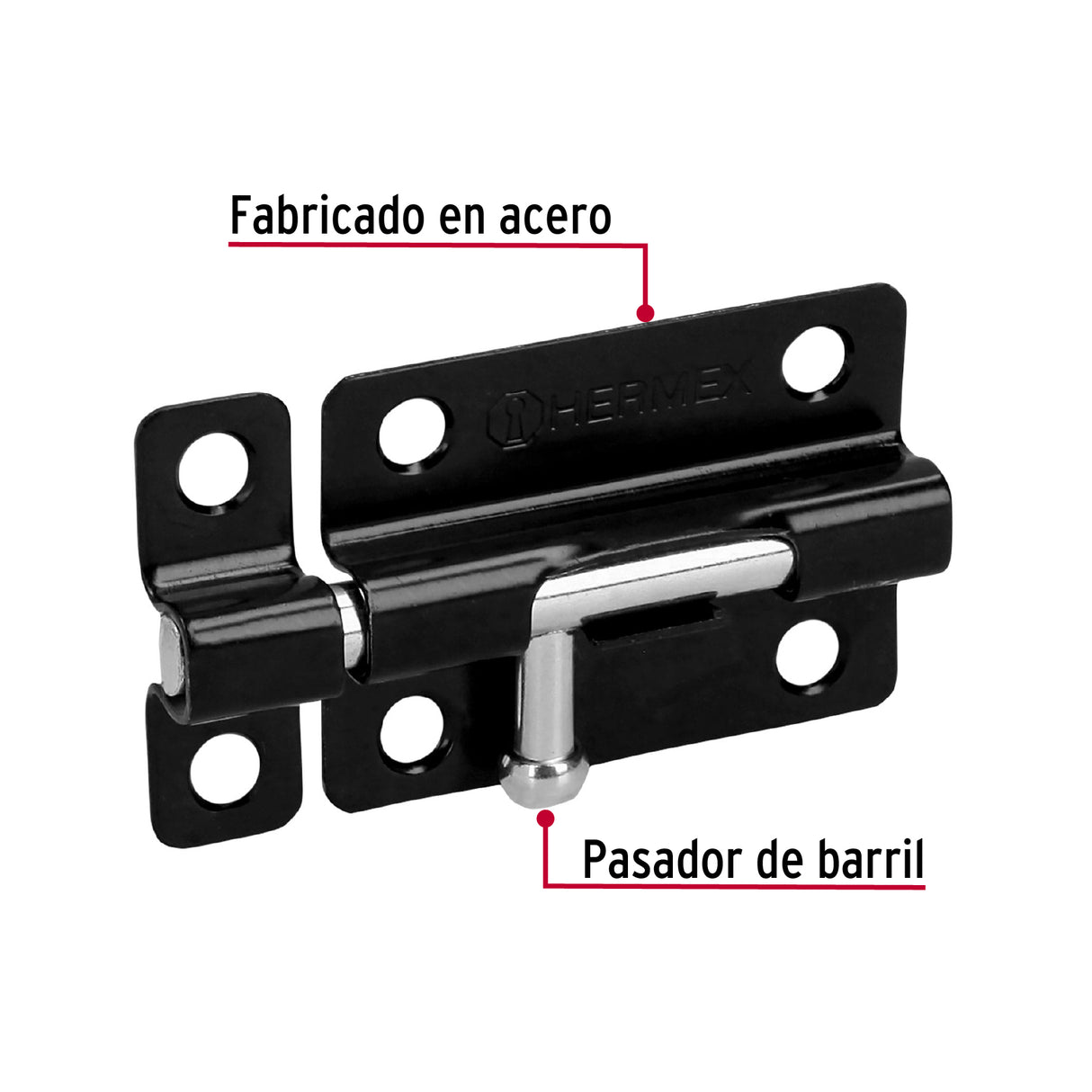 Pasador de Barril 3' de Acero Acabado Negro, Hermex