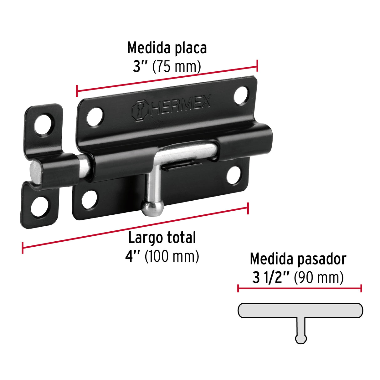 Pasador de Barril 4' de Acero Acabado Negro, Hermex
