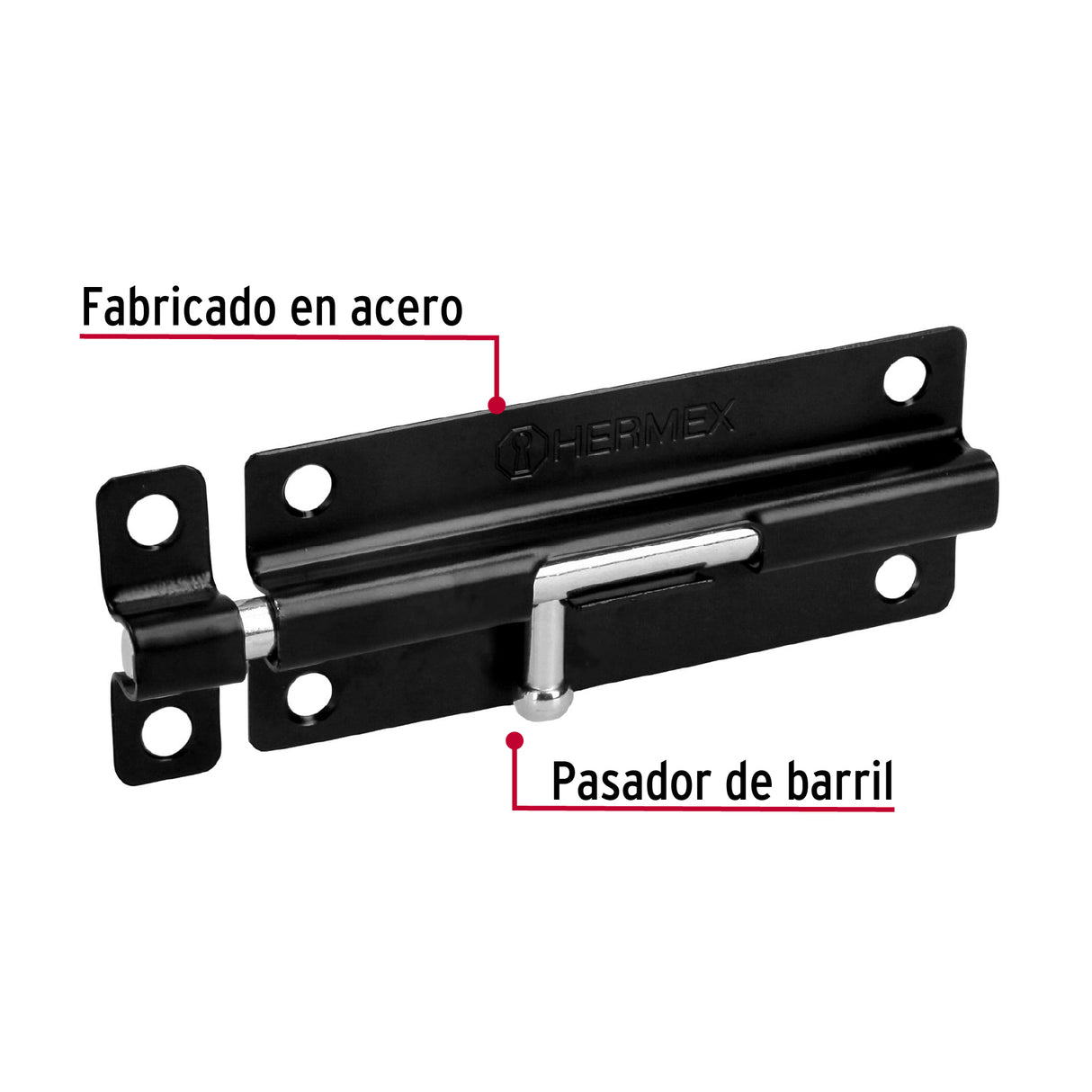 Pasador de Barril 5' de Acero Acabado Negro, Hermex