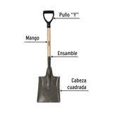 Pala Cuadrada, Puño 'y', Mango 28', Pretul