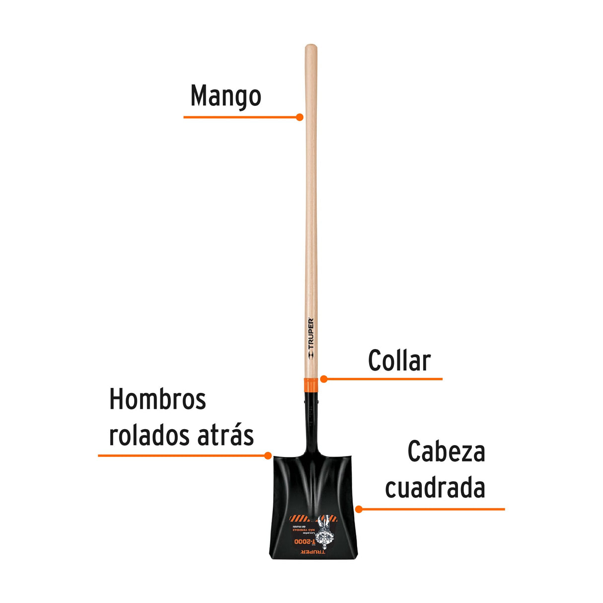Pala Cuadrada T-2000, Mango Largo 45', Truper