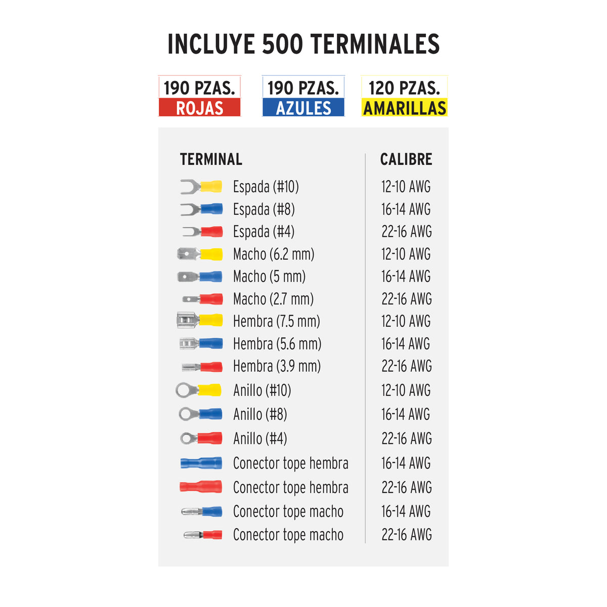 Kit de Crimpadora y 500 Terminales con Aislamiento, Truper