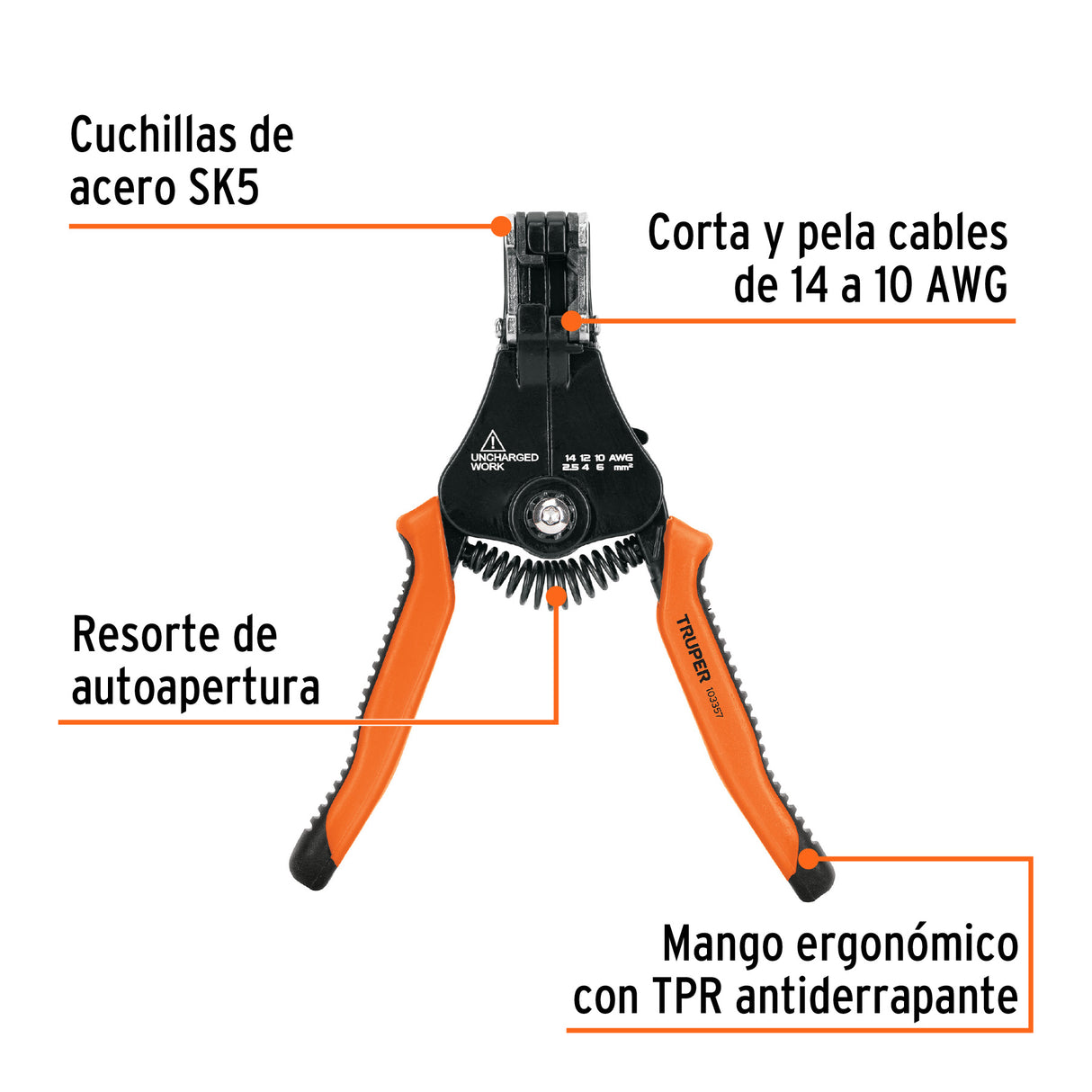 Pinza 6.5' Pela Cables Automática, 14 a 10 AWG, Truper