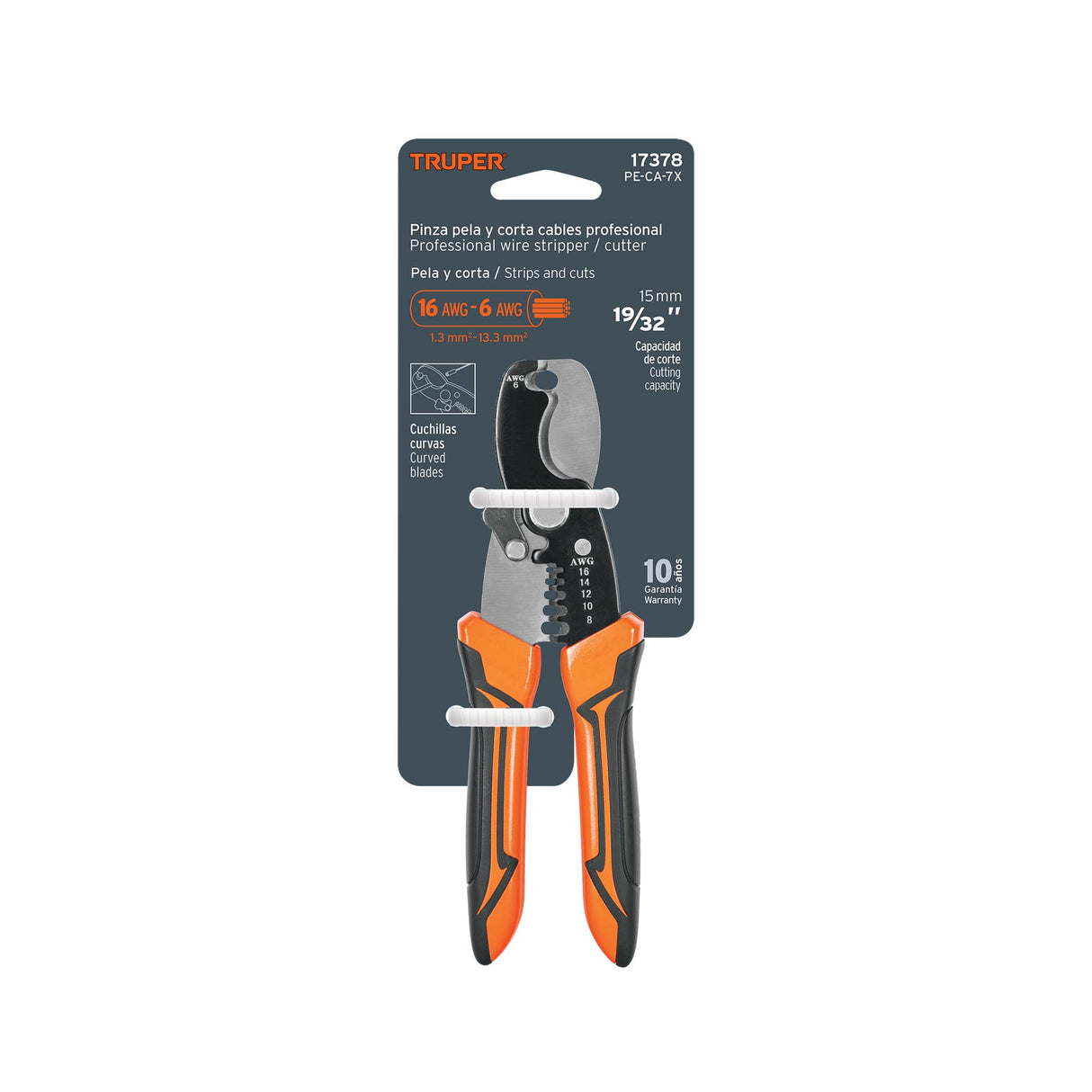 Pinza Profesional 7' Pela Cables y Corta Cables, 14 a 8 AWG