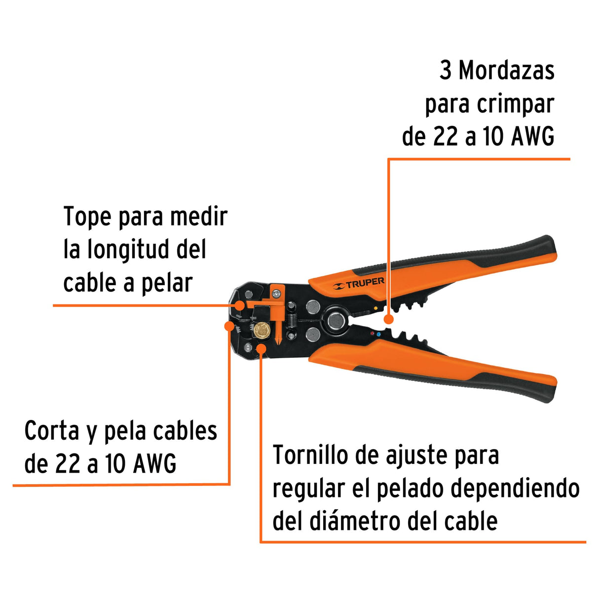 Pinza 8' Pela Cables Automática, 22 a 10 AWG, Truper