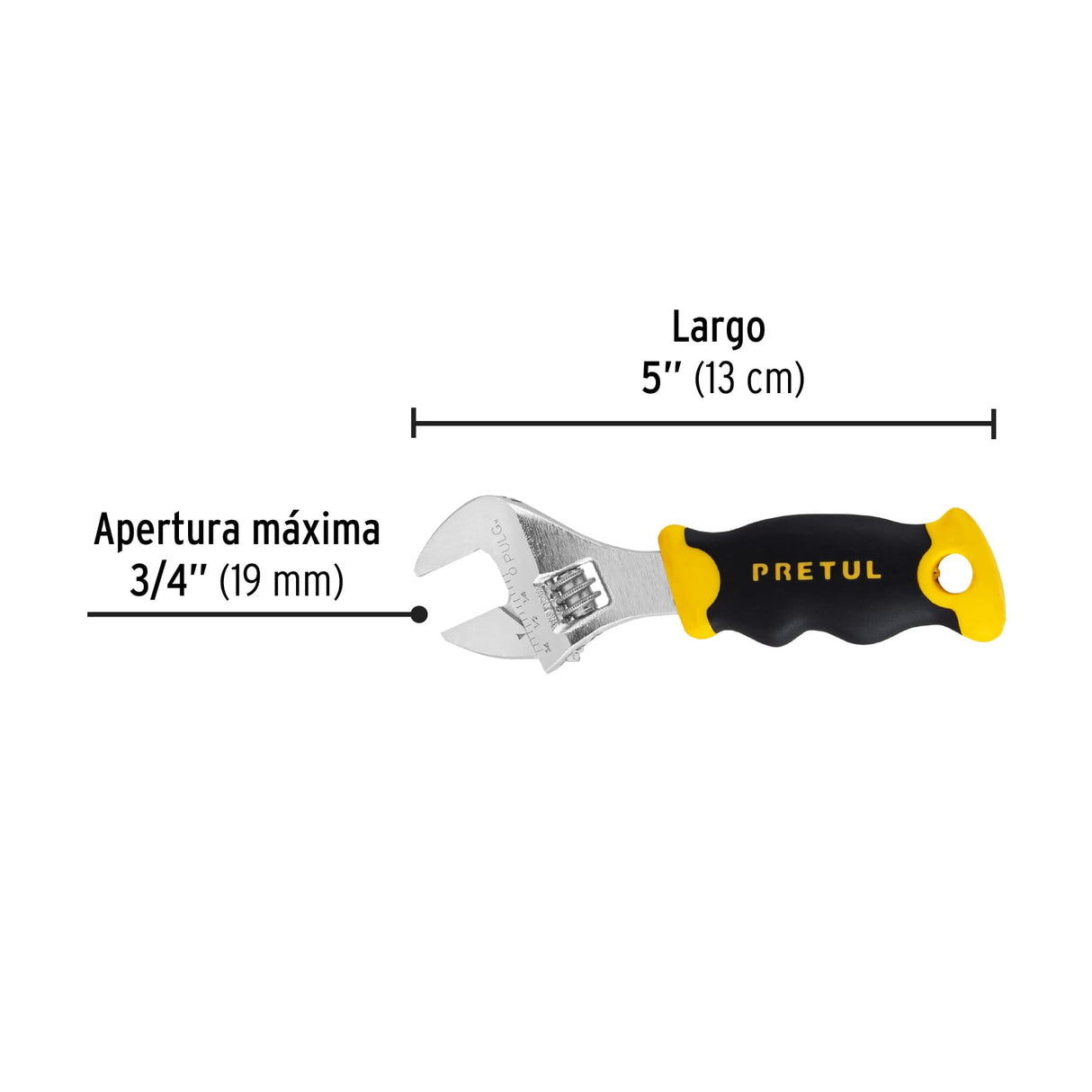 Llave Ajustable (Perico Corto) 5' Cromada con Grip, Pretul