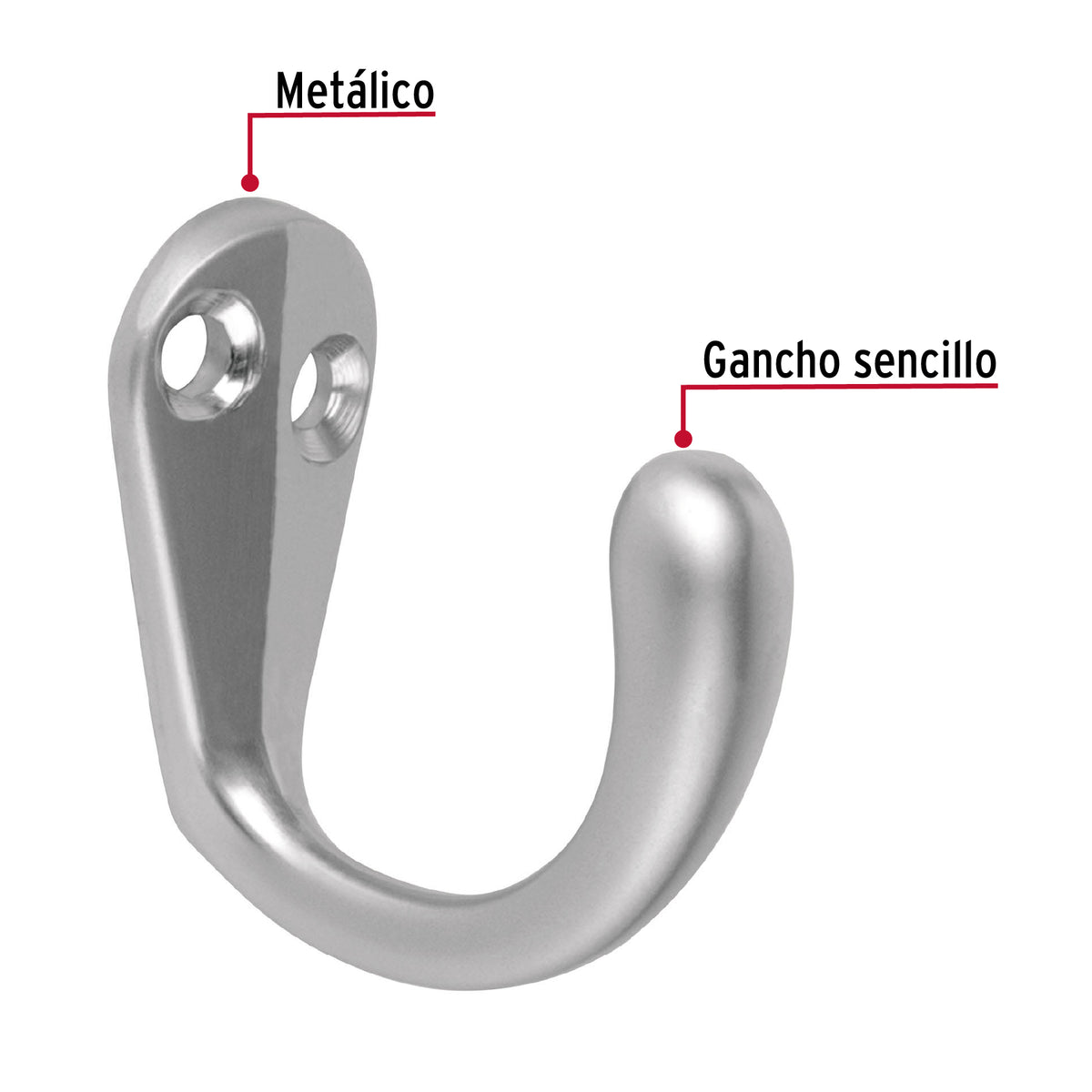 Gancho Sencillo Tipo Perchero, Cromo Mate, Hermex