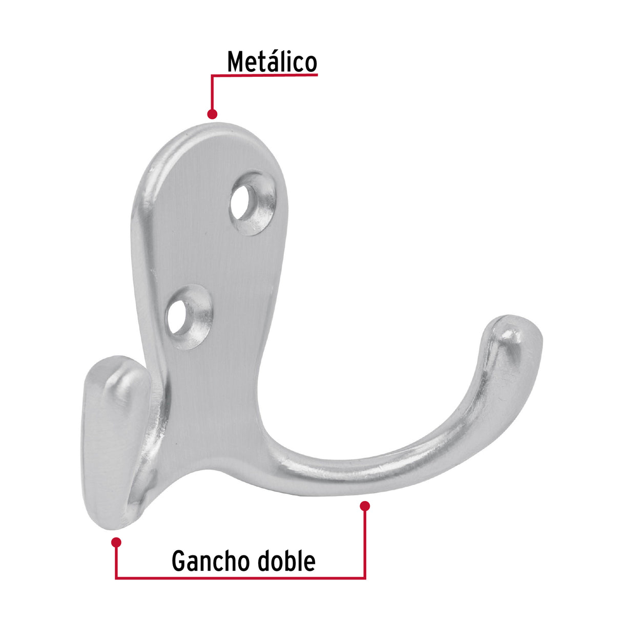 Gancho Doble Tipo Perchero, Cromo Mate, Hermex