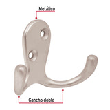 Gancho Doble Tipo Perchero, Níquel Satinado, Hermex