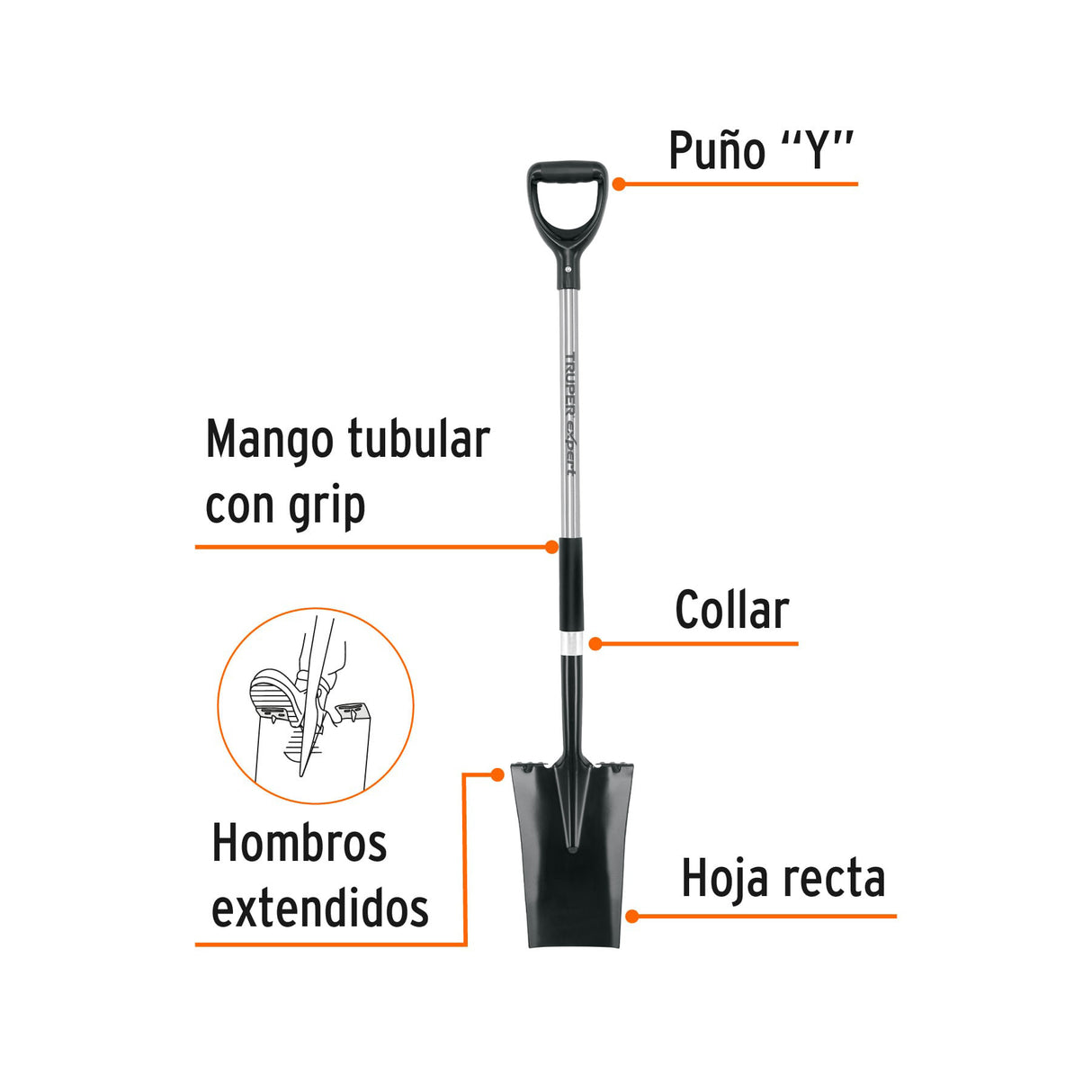 Pala Escarramán, Puño 'y', Mango Acero, Truper Expert