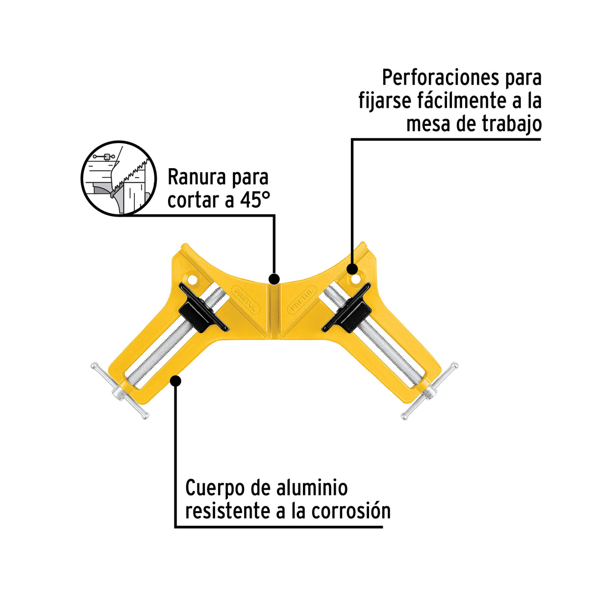 Prensa Esquinera de 3', Cuerpo Aluminio, Pretul