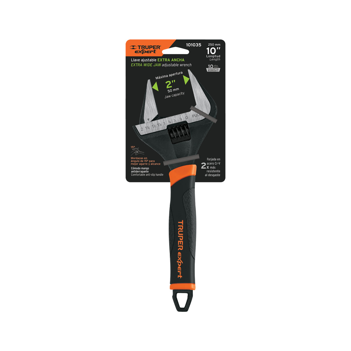Llave Ajustable (Perico) 10' Boca Ancha Comfort Grip, Expert