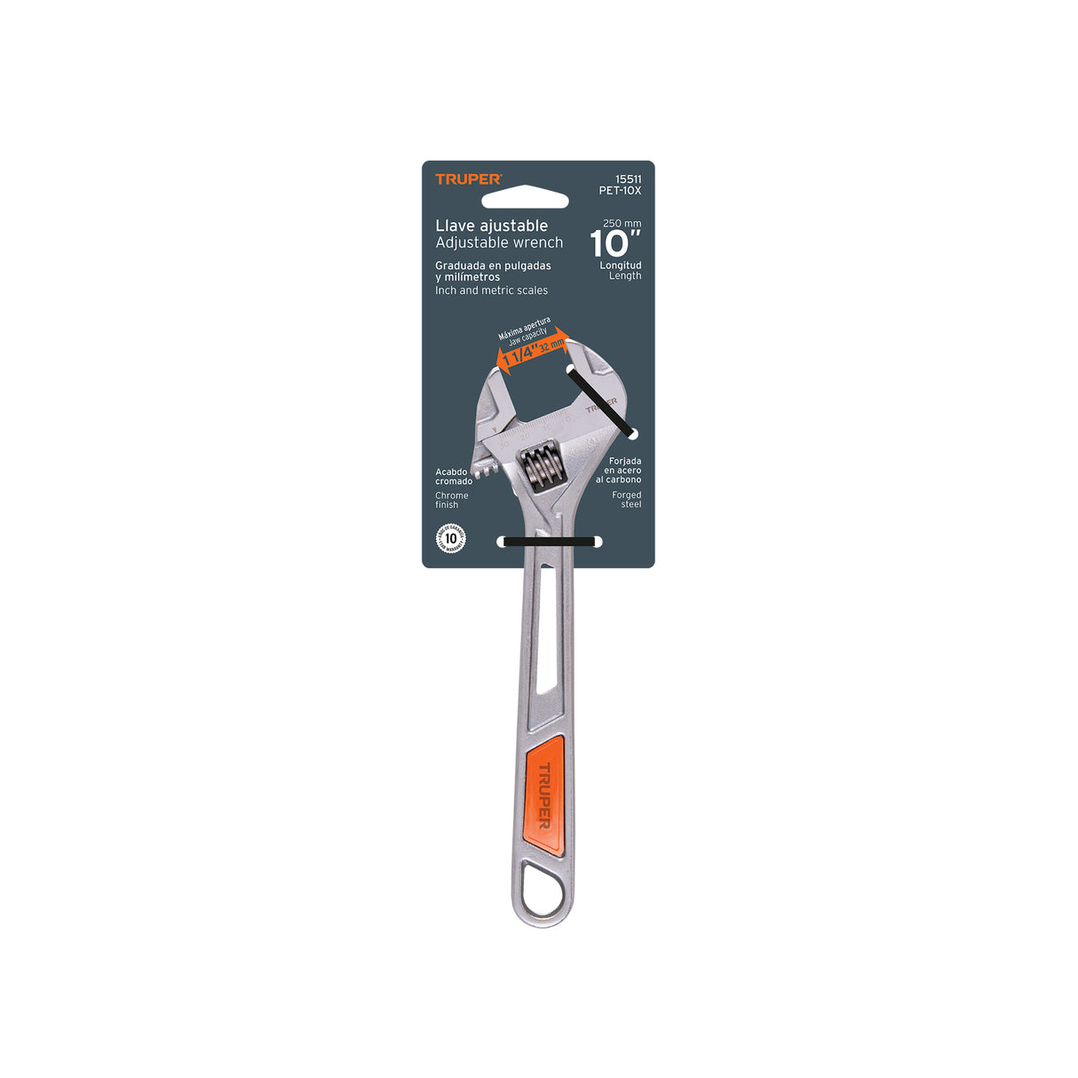 Llave Ajustable (Perico) 10' Cromada, Truper