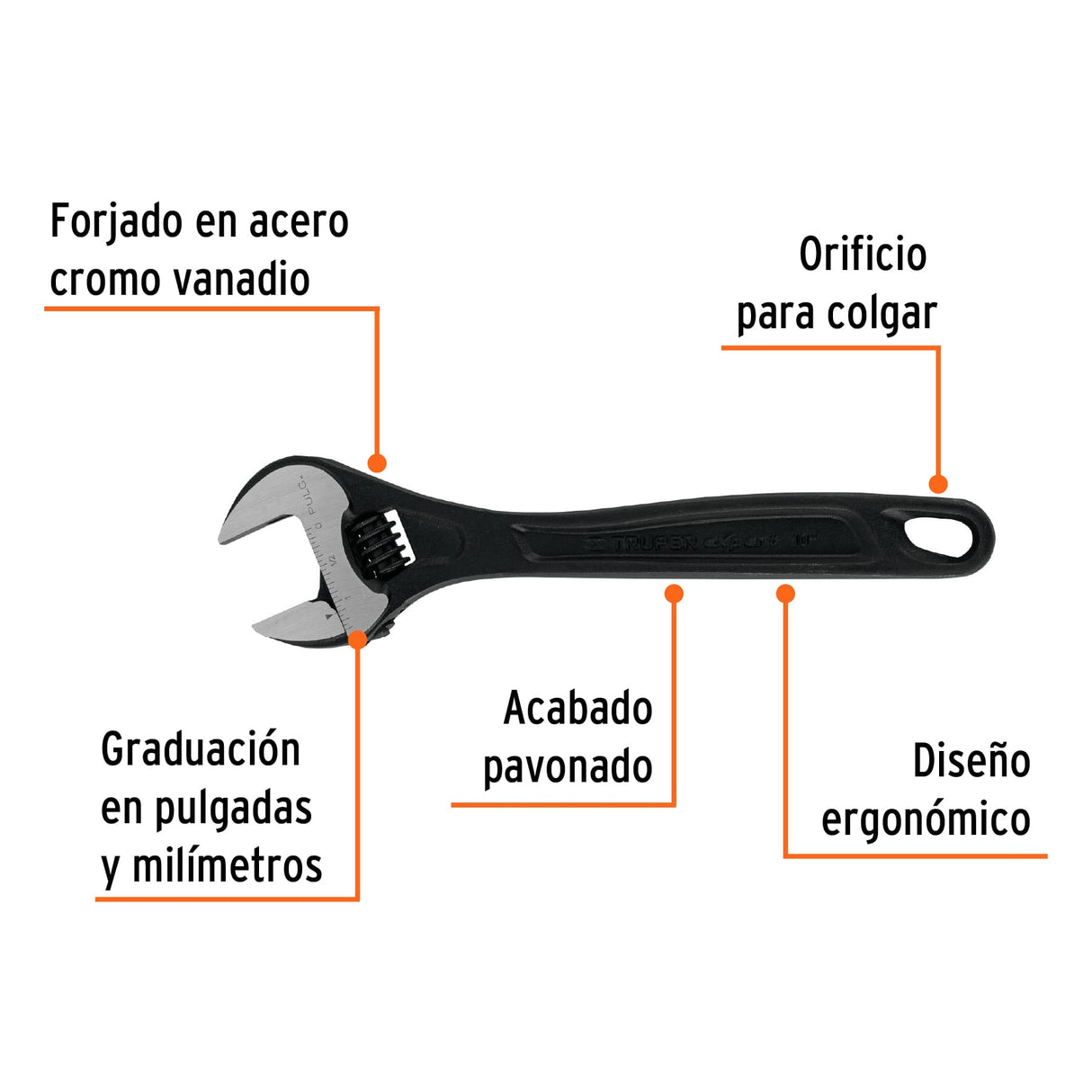 Llave Ajustable (Perico) 10' Profesional Pavonada, Expert