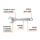 Llave Ajustable (Perico) 12' Profesional Cromada, Expert