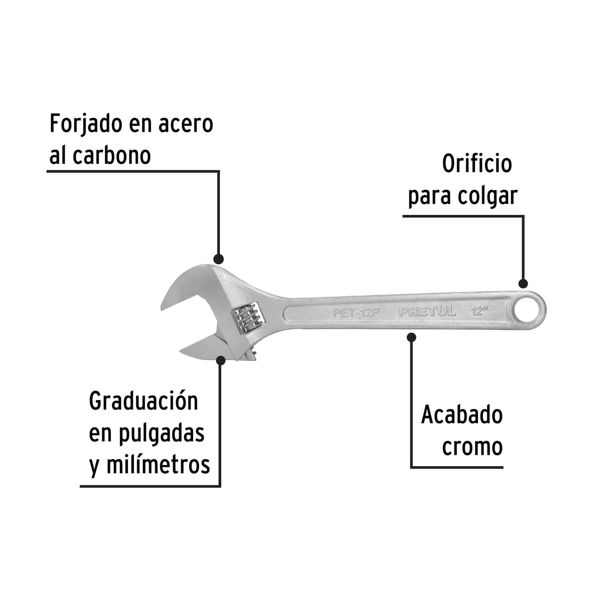 Llave Ajustable (Perico) 12' Cromada, Pretul