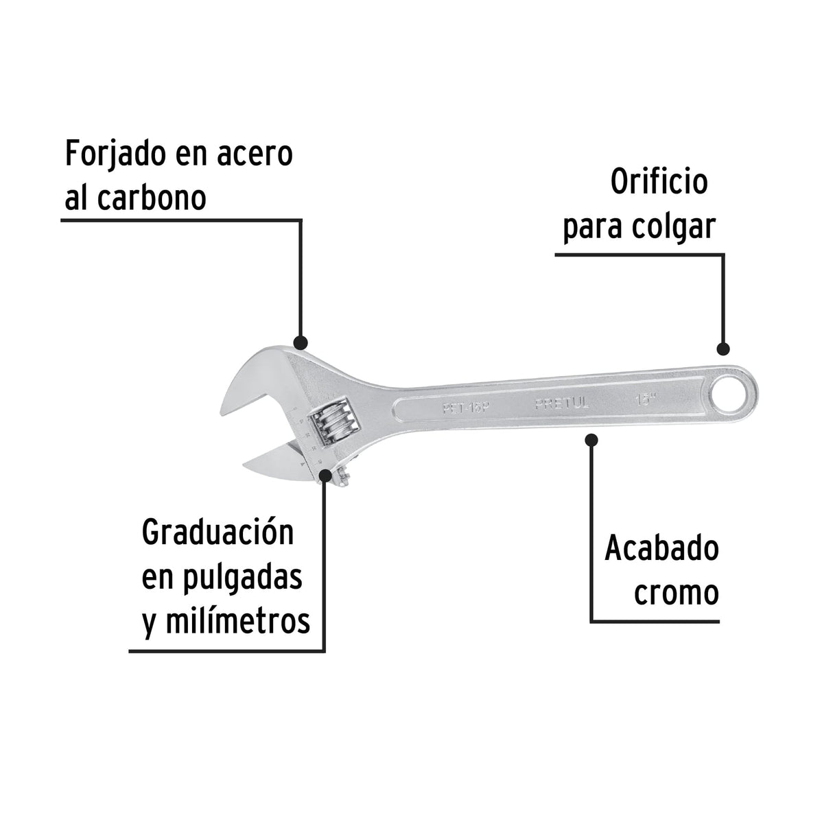 Llave Ajustable (Perico) 15' Cromada, Pretul