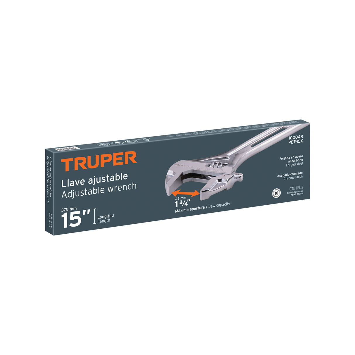 Llave Ajustable (Perico) 15' Cromada, Truper