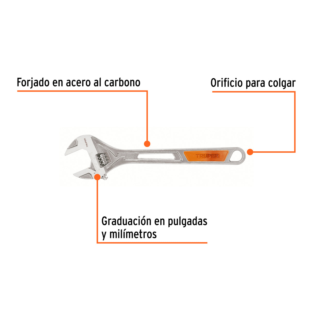Llave Ajustable (Perico) 15' Cromada, Truper