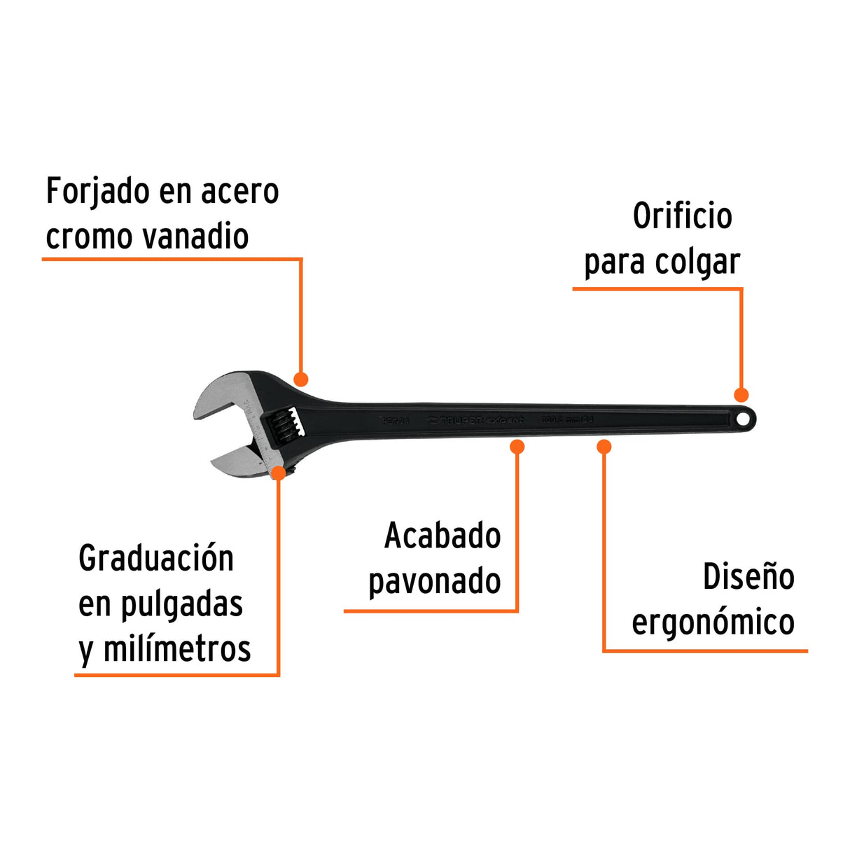 Llave Ajustable (Perico) 24' Profesional Pavonada, Expert