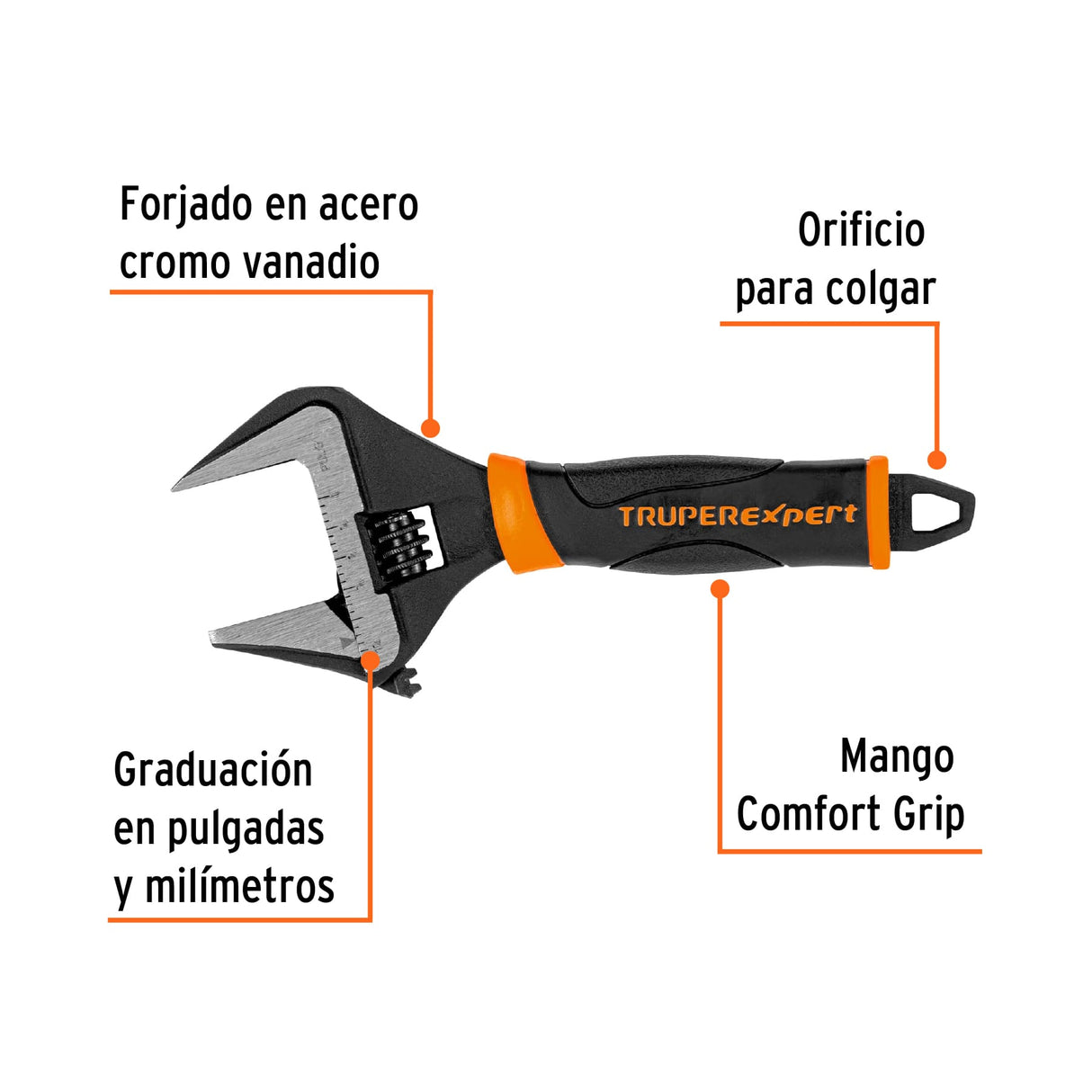 Llave Ajustable (Perico) 6' Boca Ancha Comfort Grip, Expert