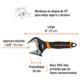 Llave Ajustable (Perico) 6' Boca Ancha Comfort Grip, Expert