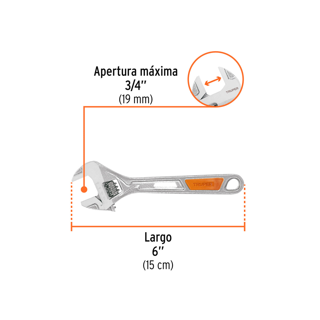 Llave Ajustable (Perico) 6' Cromada, Truper