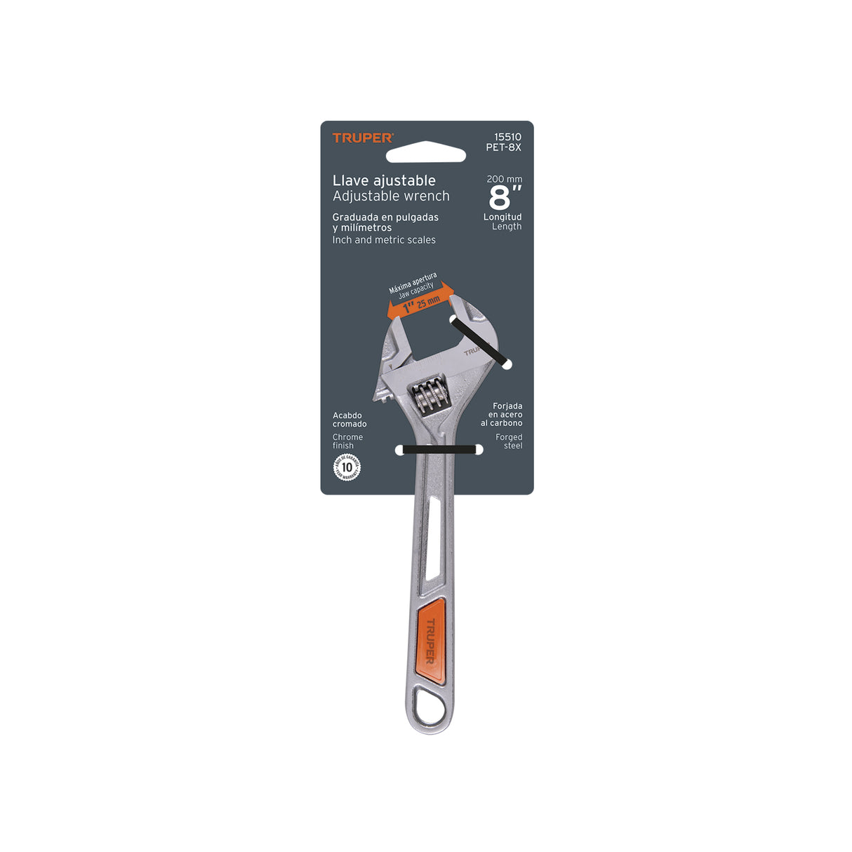 Llave Ajustable (Perico) 8' Cromada, Truper