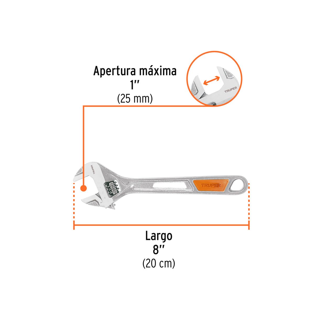Llave Ajustable (Perico) 8' Cromada, Truper
